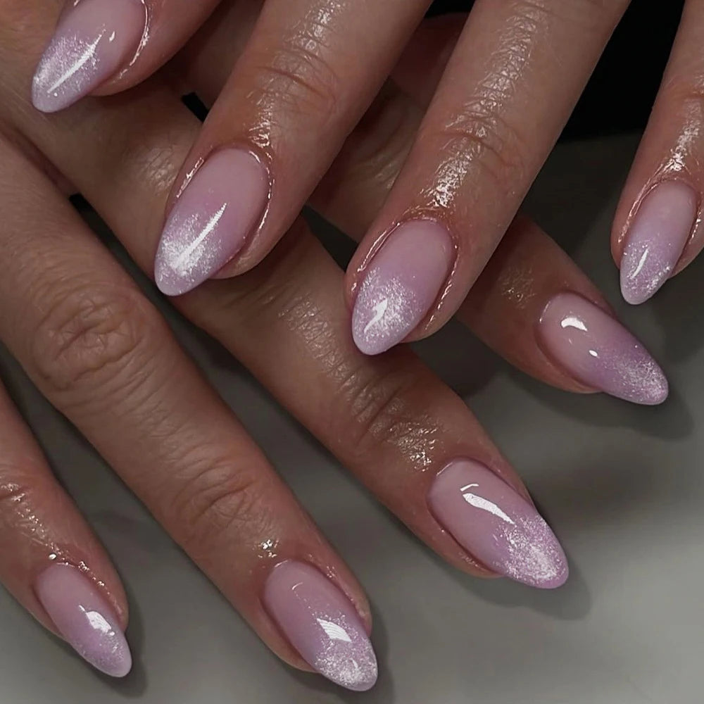 24Pcs Short Oval Head Blush Pink Press on Nails Almond Nails Wearable Acrylic Full Cover Nail Tips with Glue (38 Options)