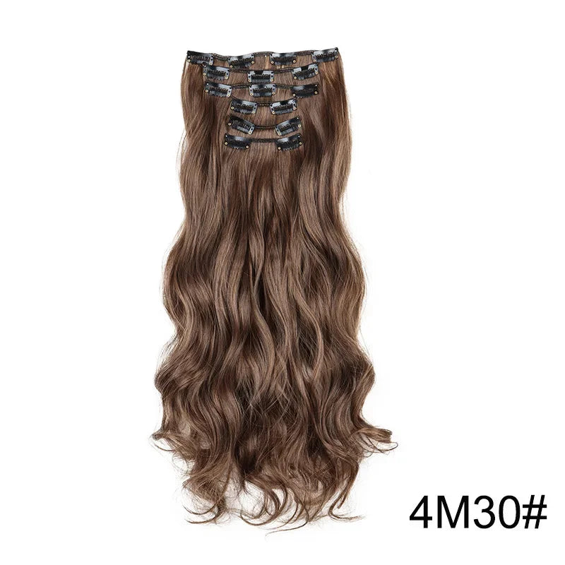Hair Extensions 24"/60cm 6pcs/set Women Long Straight Synthetic Full Head Clip 16 Clips Black, Blonde, Ombre Heat Resistant Fiber Hair