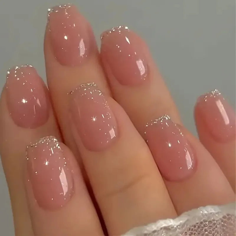 24pcs Short Ballet Press on Nails Gradient False Nails Wearable Stick-on Nails