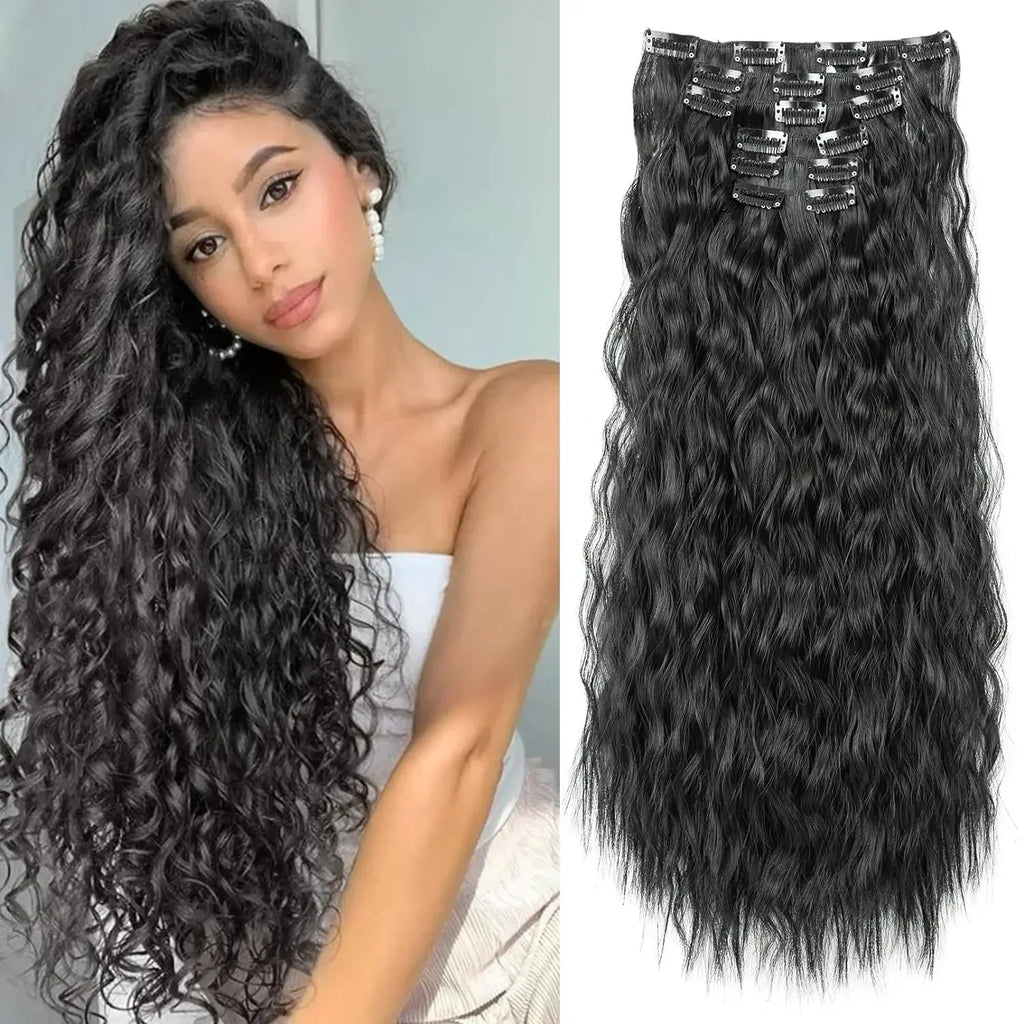 Hair Extensions 24"/60cm 6pcs/set Women Long Straight Synthetic Full Head Clip 16 Clips Black, Blonde, Ombre Heat Resistant Fiber Hair