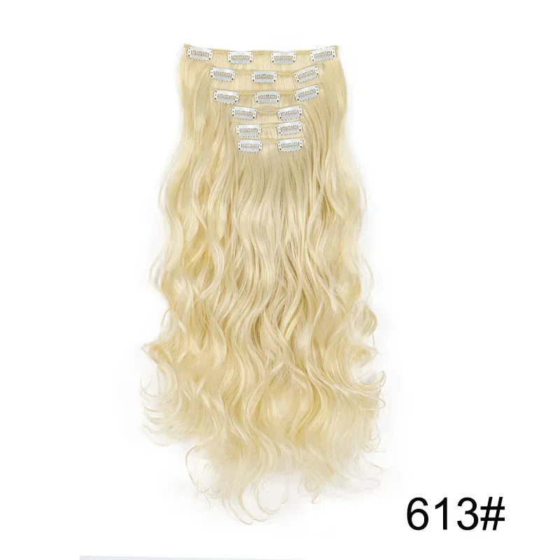 Hair Extensions 24"/60cm 6pcs/set Women Long Straight Synthetic Full Head Clip 16 Clips Black, Blonde, Ombre Heat Resistant Fiber Hair