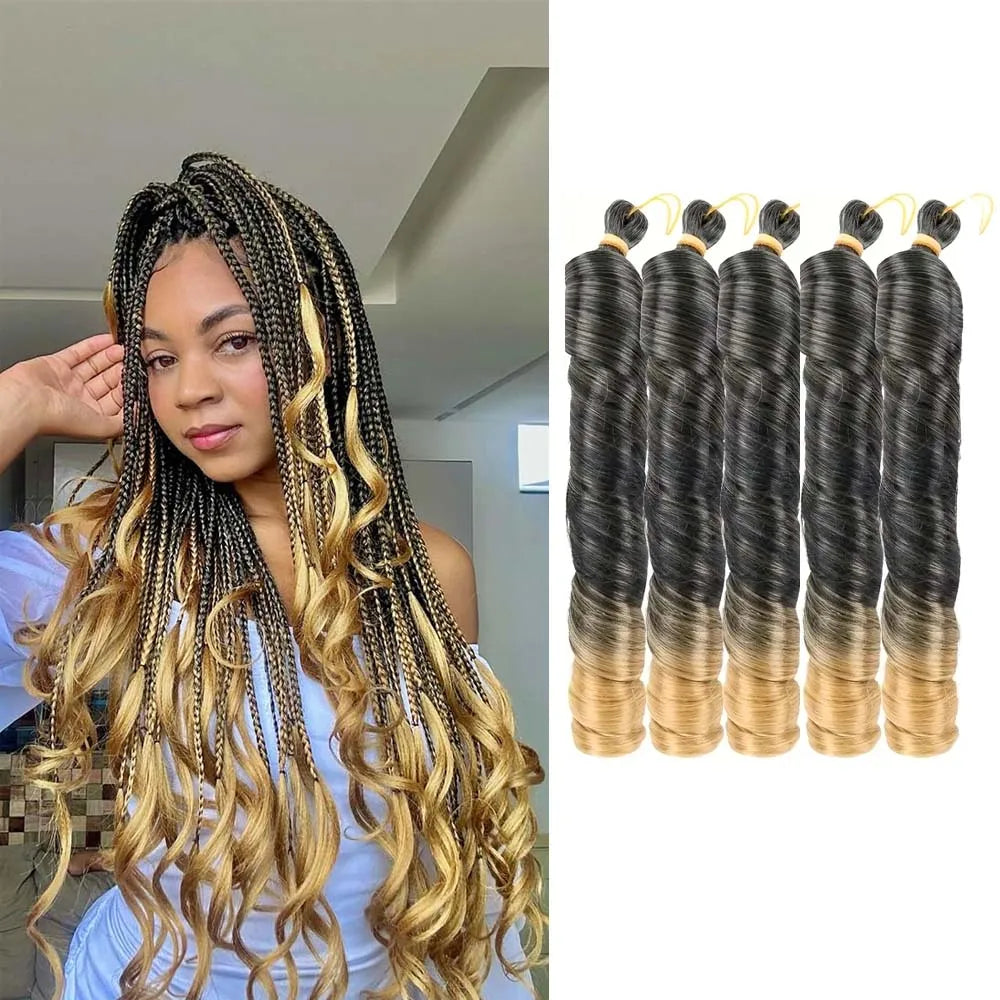 3 & 5 Packs 24Inch Synthetic French Curls Crochet Hair Pre-Stretched Loose Wave Braiding Hair Ombre Loose Curly Braid