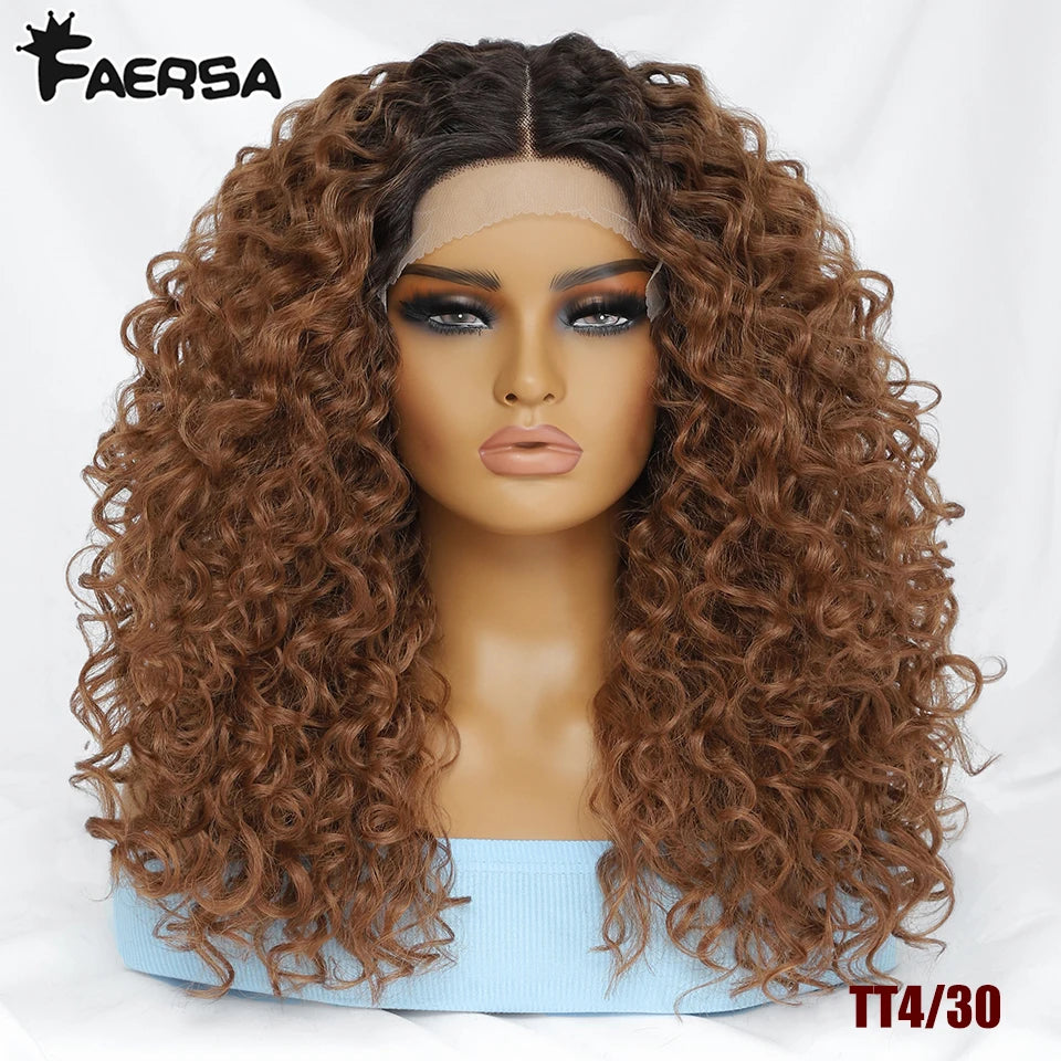 16" Kinky Curly Synthetic Lace Front Wig Black Blonde Ginger Purple Heat Resistant Wig Natural Hair Style