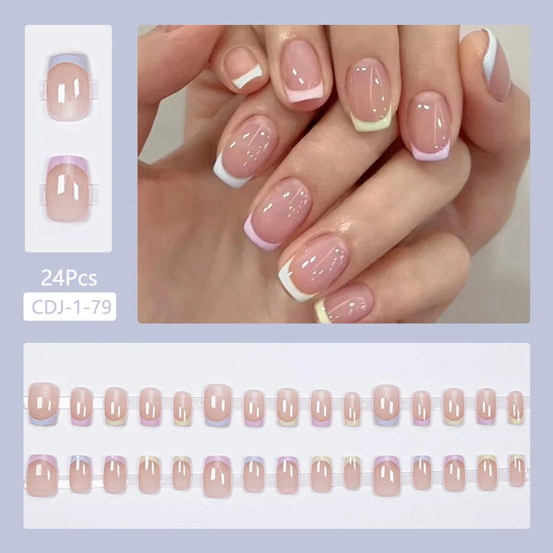 24Pcs Fashion French Style False Nails With Jelly Nail Glue & More (6 Options)