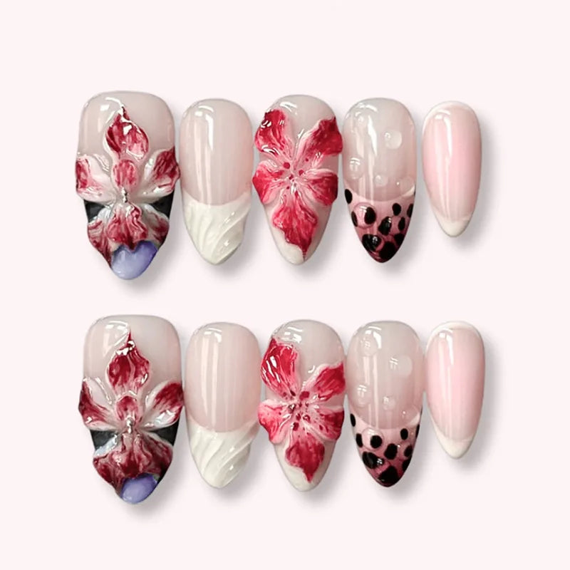 24pcs Pink Flower Almond Press on Nails Kawaii False Nails & More (36 Options) (B)