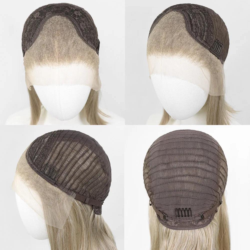 Blonde Highlight Short Bob Wig for Women 13x4 Synthetic Lace Front Wig 12Inch Pre Plucked Natural Hairline Wig Daily Use