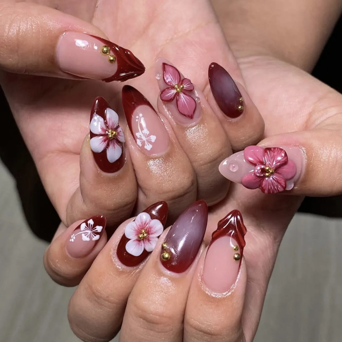 24pcs Pink Flower Almond Press on Nails Kawaii False Nails & More (36 Options) (B)