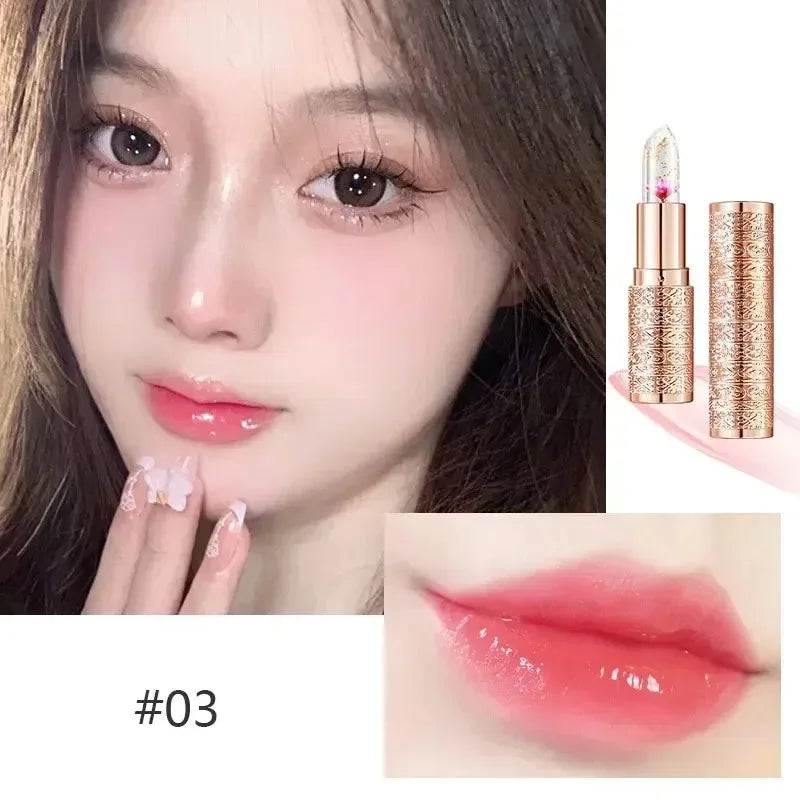 Temperature Color Changing Women Flower Lipstick Moisturizing Crystal Jelly Pearlescent Lip Balm Cosmetic