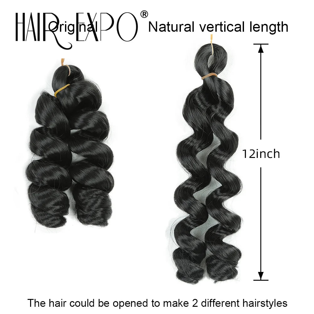 3PCS French Curls Braiding Hair Extensions Synthetic Loose Deep Wave Crochet Braids Pre Stretched Spiral Curly Hair for Women