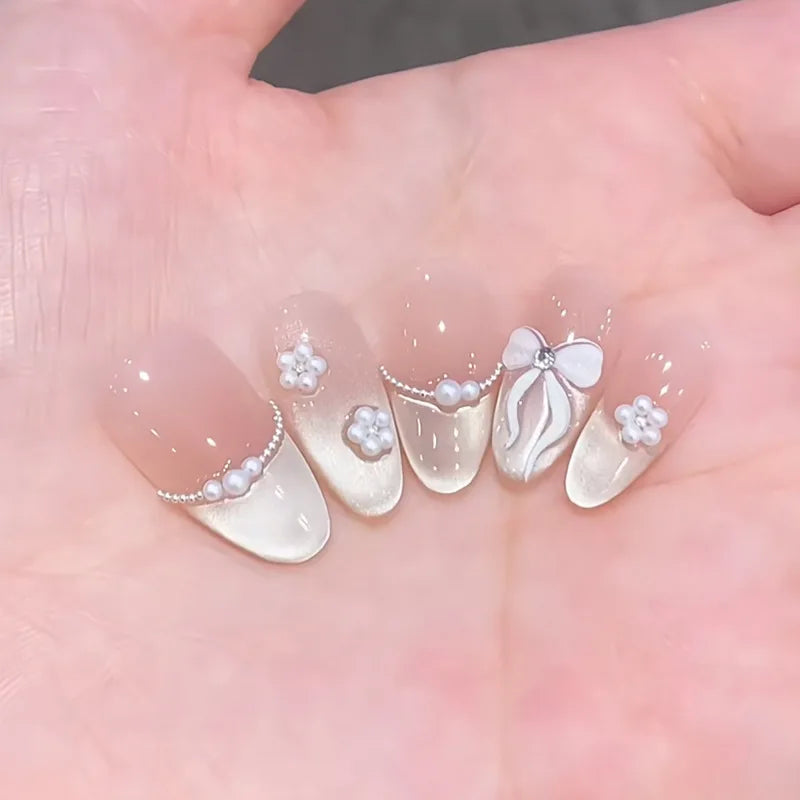 24pcs Pink Flower Almond Press on Nails Kawaii False Nails & More (36 Options) (B)