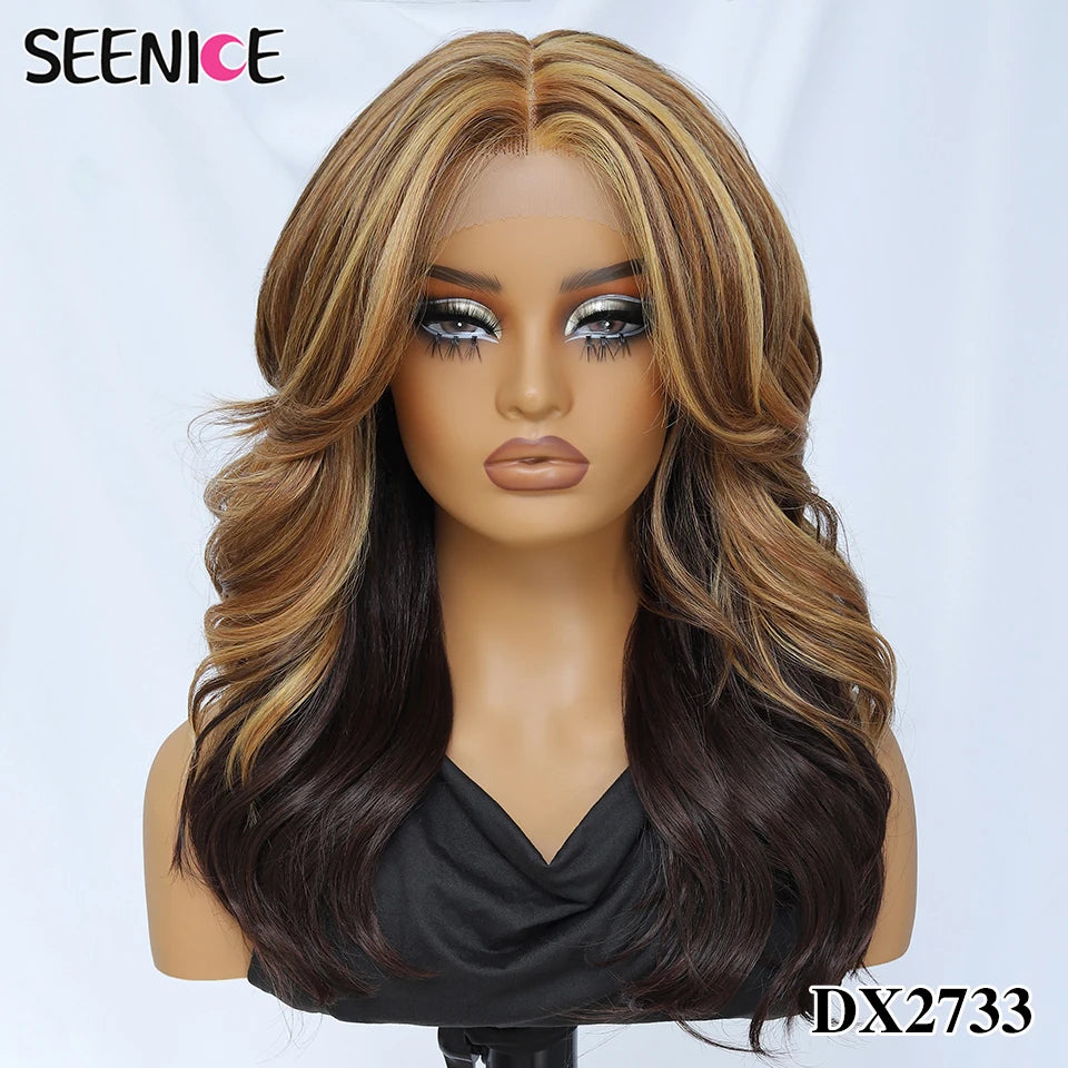Synthetic Body Wave Lace Front Wig Hair Layered Baby Hair Bob Wig Synthetic Hair Wig 18" Cosplay Wig