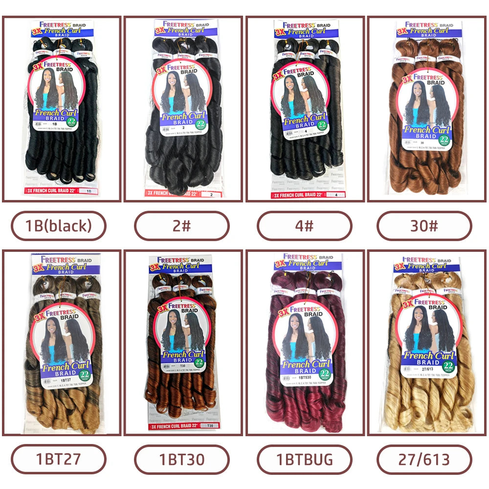 French Curly Braiding Hair Synthetic Wavy Hair Bundles Extensions 22 Inch 3pcs/Pack