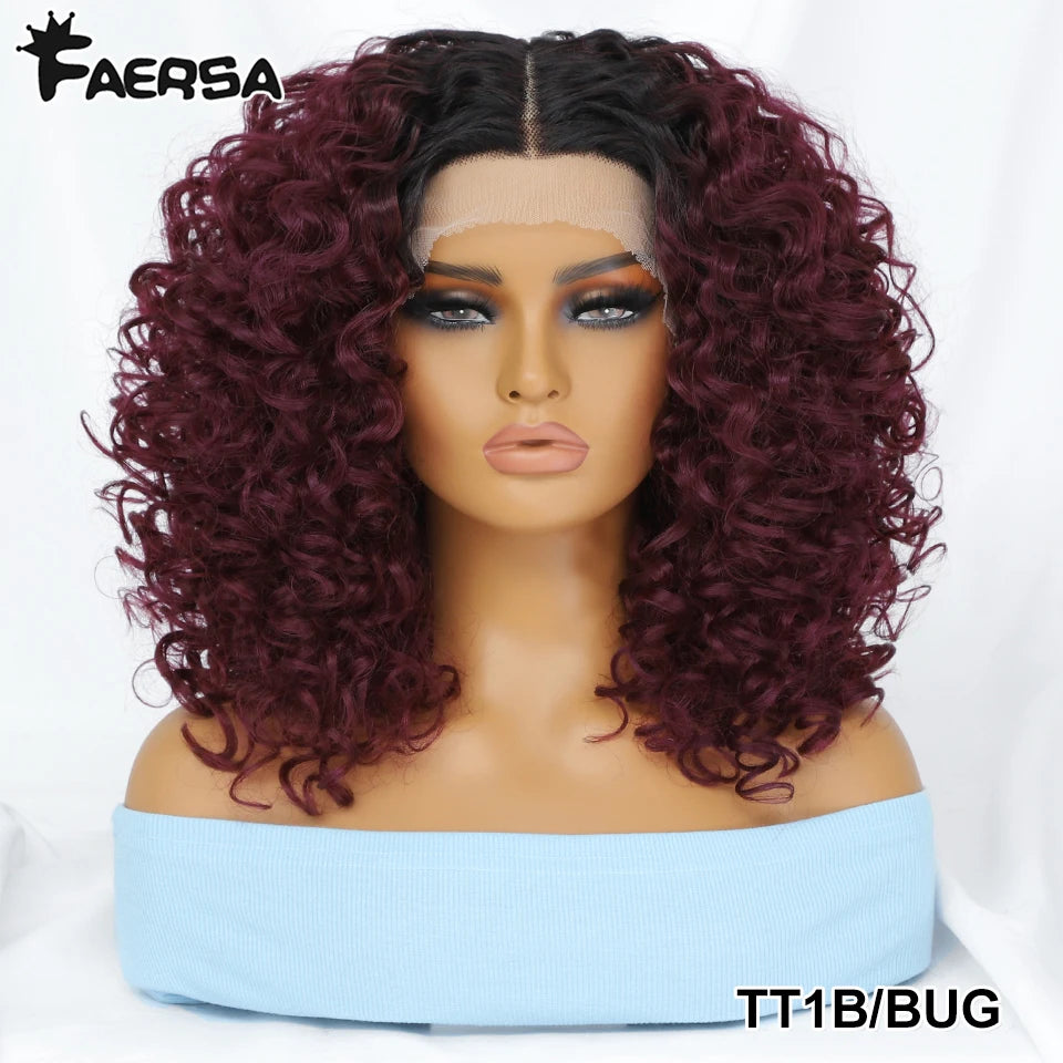 16" Kinky Curly Synthetic Lace Front Wig Black Blonde Ginger Purple Heat Resistant Wig Natural Hair Style