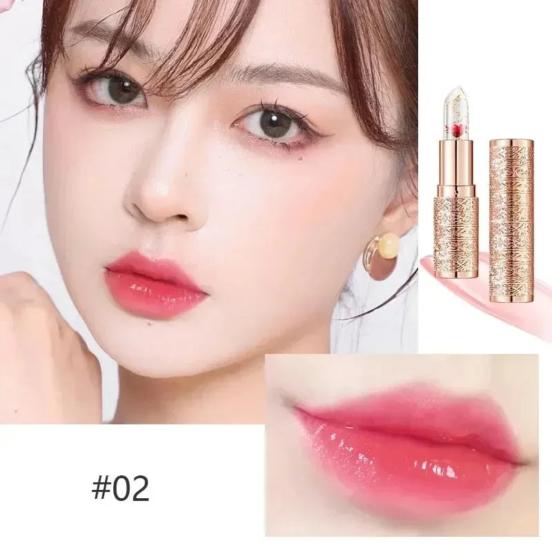 Temperature Color Changing Women Flower Lipstick Moisturizing Crystal Jelly Pearlescent Lip Balm Cosmetic