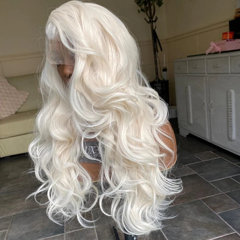 Platinum Blonde Lace Front Wig Synthetic Wigs For Women Pre Plucked With Baby Hair Body Wave Blonde Lace Front Wigs Glueless Wig