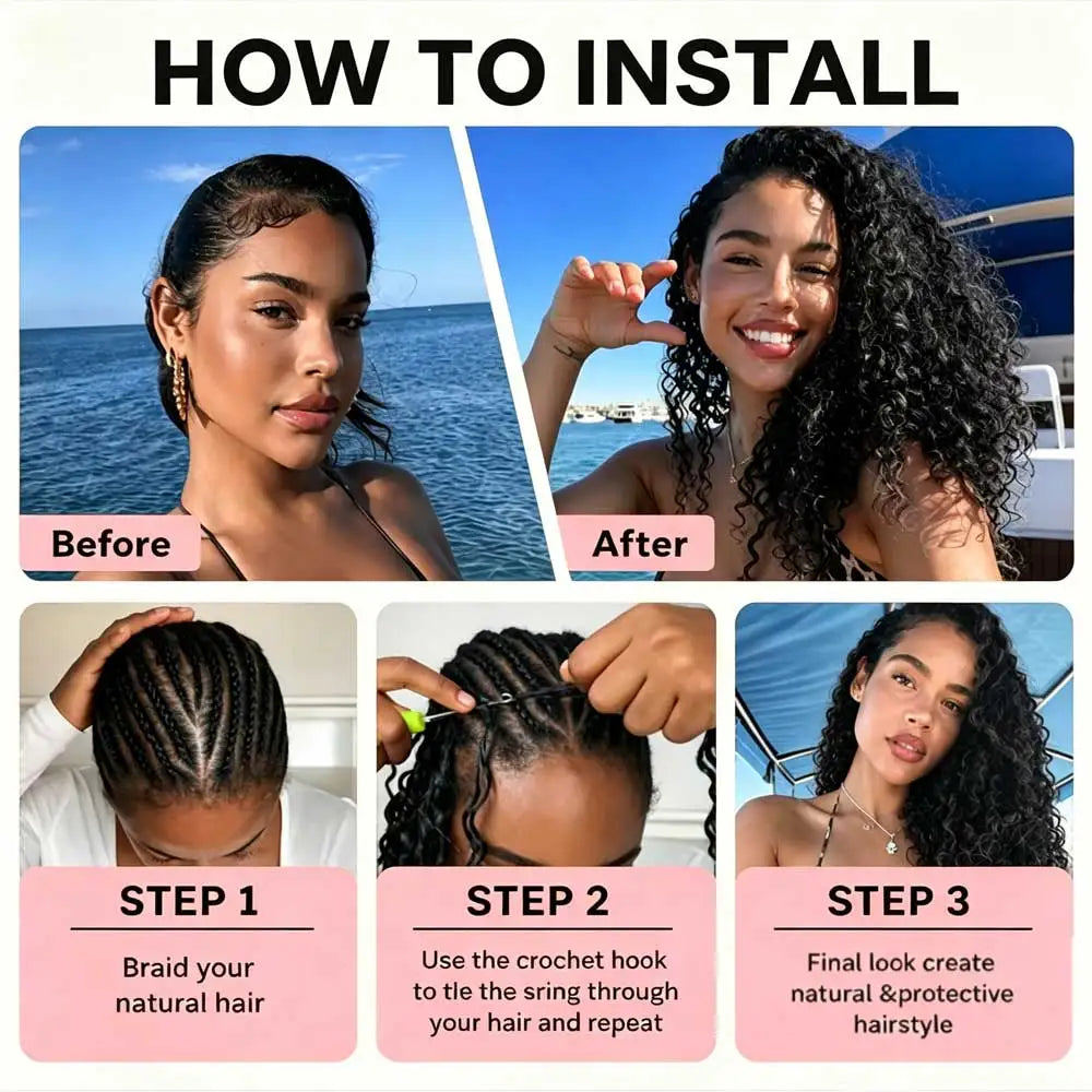 Miracle Knots Invisible Knotless Crochet Hair Extensions Synthetic Deep Wave Crochet Hair 18" Feather Crochet Hair Pre-Separated