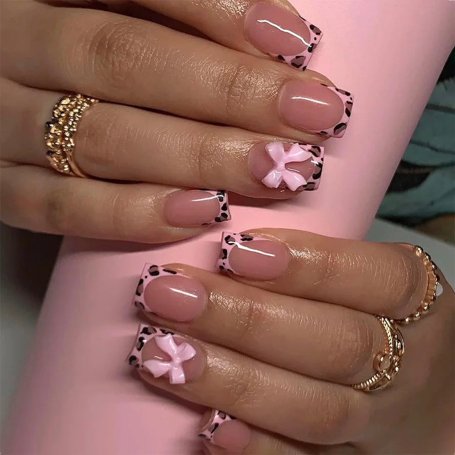 24pcs Short Ballet Press on Nails Gradient False Nails Wearable Stick-on Nails