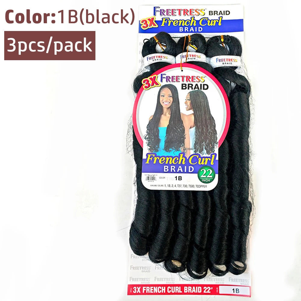 French Curly Braiding Hair Synthetic Wavy Hair Bundles Extensions 22 Inch 3pcs/Pack