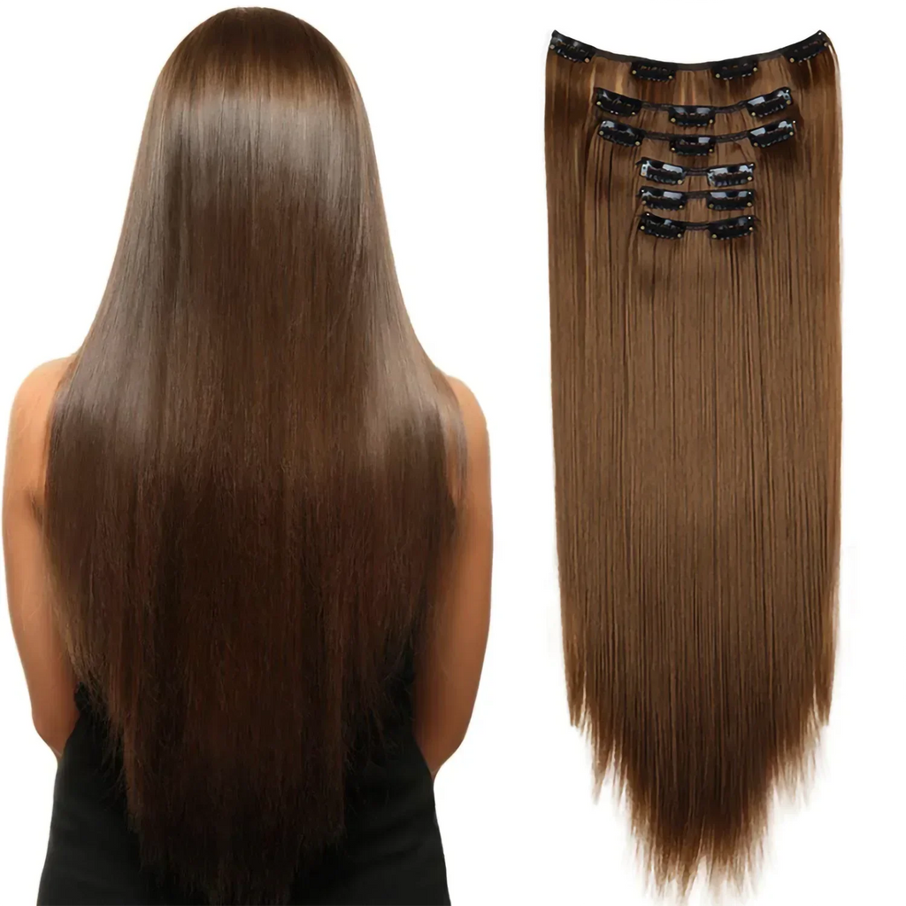 Hair Extensions 24"/60cm 6pcs/set Women Long Straight Synthetic Full Head Clip 16 Clips Black, Blonde, Ombre Heat Resistant Fiber Hair