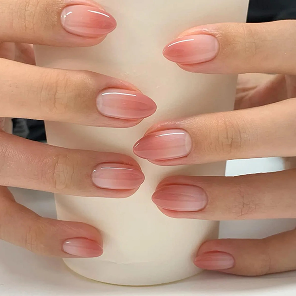 24Pcs Short Oval Head Blush Pink Press on Nails Almond Nails Wearable Acrylic Full Cover Nail Tips with Glue (38 Options)