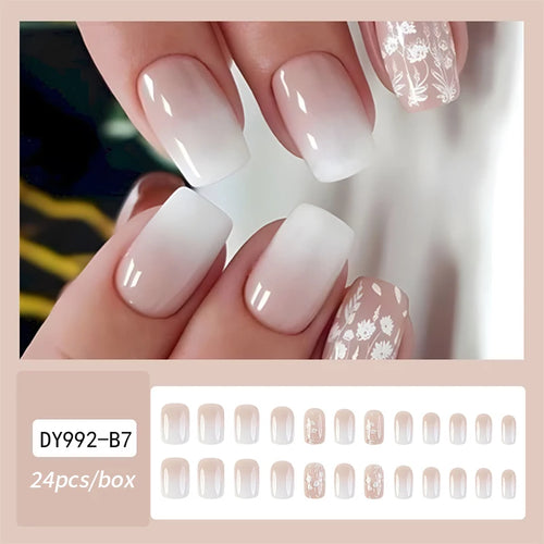 24Pcs Fashion French Style False Nails With Jelly Nail Glue & More (6 Options)