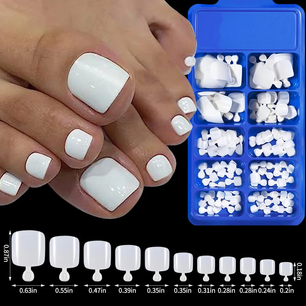 100Pcs White Short Square False Toenails Press On Full Cover Tips Pure Color Acrylic Artificial (13 Options)