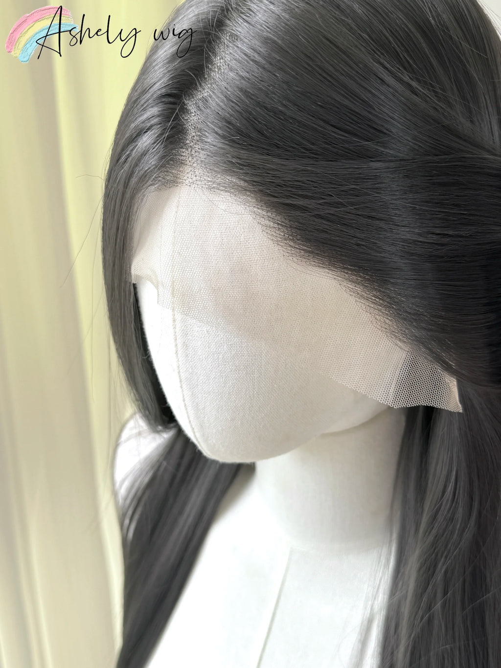 Ashely Gray Black Lace Front Wig 13x4 26inch for Women Glueless Wear and Go Synthetic Lace Front Wig for Daily Use Cosplay