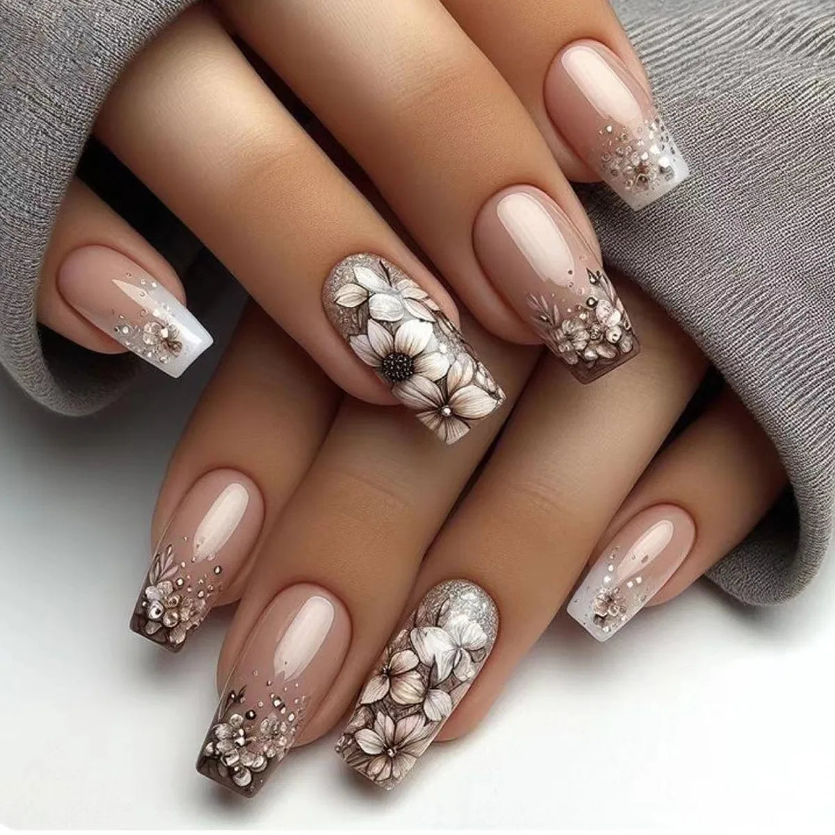 24pcs Short Ballet Press on Nails Gradient False Nails Wearable Stick-on Nails