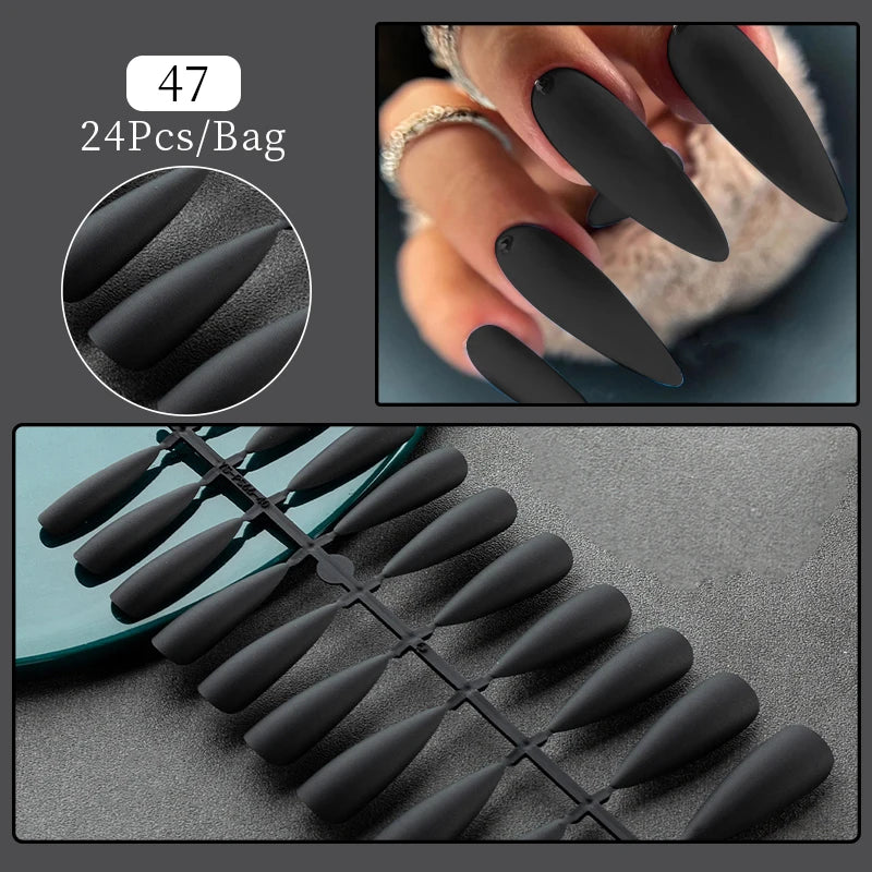 24Pcs Fashion French Style False Nails With Jelly Nail Glue & More (6 Options)