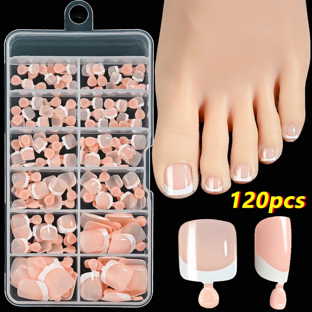 100Pcs White Short Square False Toenails Press On Full Cover Tips Pure Color Acrylic Artificial (13 Options)