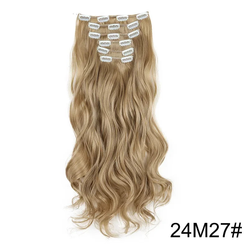 Hair Extensions 24"/60cm 6pcs/set Women Long Straight Synthetic Full Head Clip 16 Clips Black, Blonde, Ombre Heat Resistant Fiber Hair