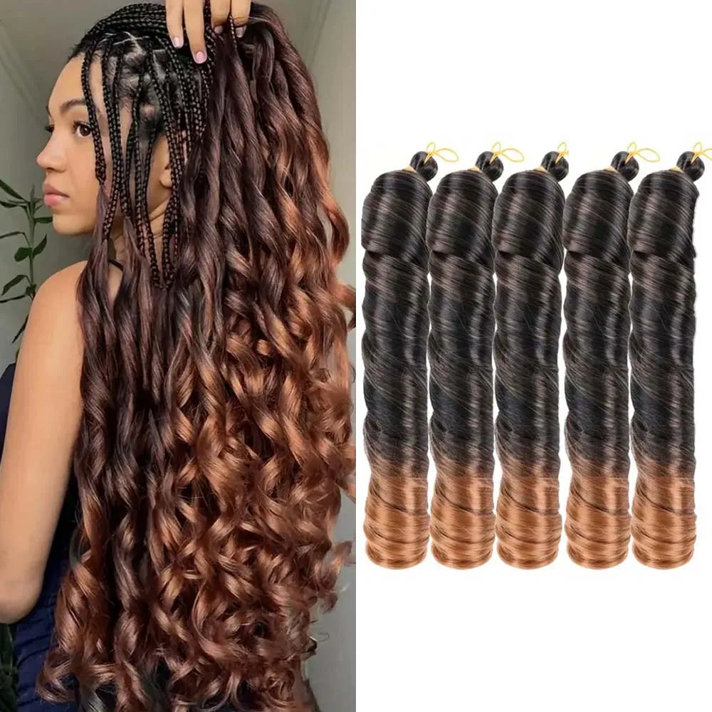 3 & 5 Packs 24Inch Synthetic French Curls Crochet Hair Pre-Stretched Loose Wave Braiding Hair Ombre Loose Curly Braid