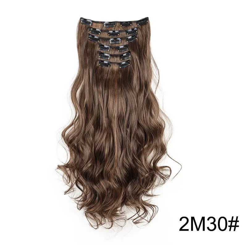 Hair Extensions 24"/60cm 6pcs/set Women Long Straight Synthetic Full Head Clip 16 Clips Black, Blonde, Ombre Heat Resistant Fiber Hair