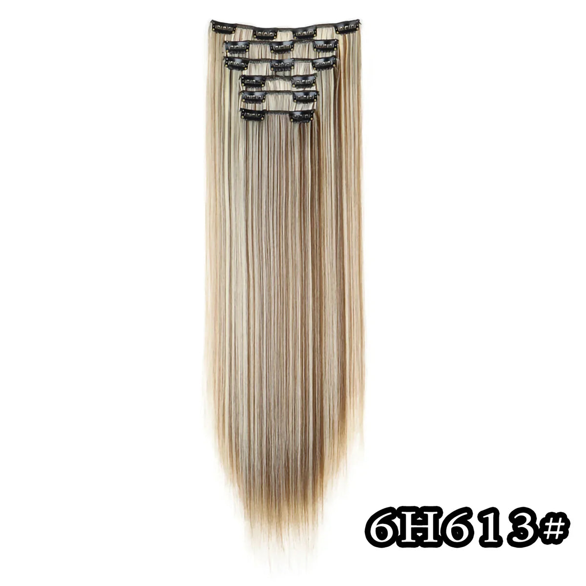 Hair Extensions 24"/60cm 6pcs/set Women Long Straight Synthetic Full Head Clip 16 Clips Black, Blonde, Ombre Heat Resistant Fiber Hair