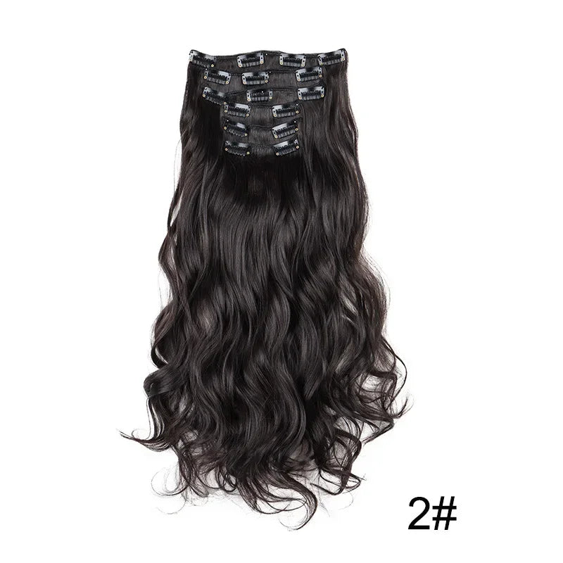 Hair Extensions 24"/60cm 6pcs/set Women Long Straight Synthetic Full Head Clip 16 Clips Black, Blonde, Ombre Heat Resistant Fiber Hair