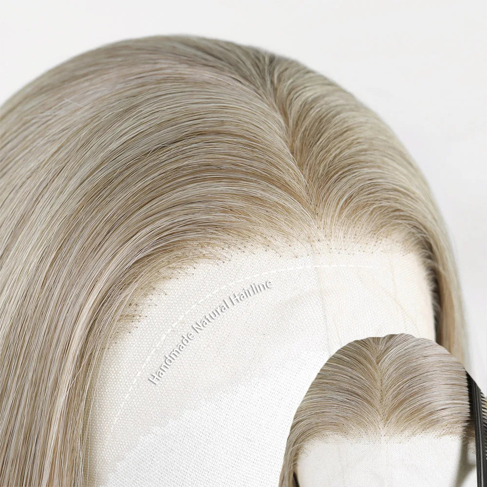 Blonde Highlight Short Bob Wig for Women 13x4 Synthetic Lace Front Wig 12Inch Pre Plucked Natural Hairline Wig Daily Use