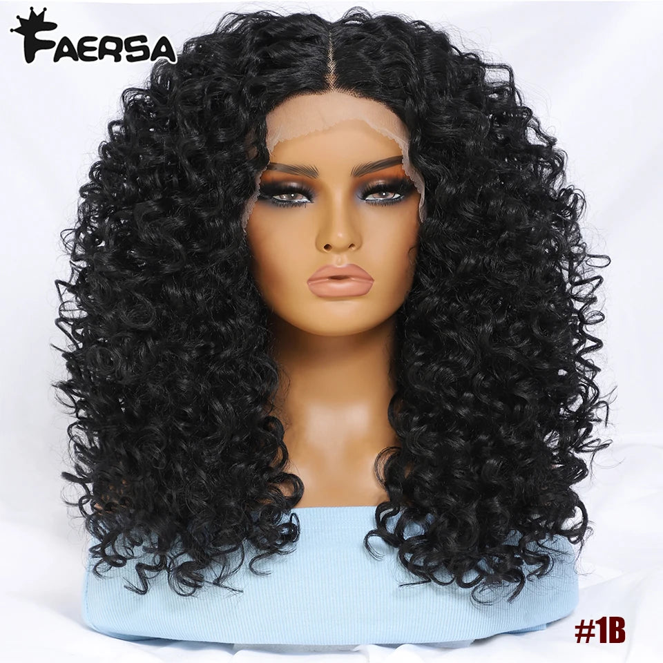 16" Kinky Curly Synthetic Lace Front Wig Black Blonde Ginger Purple Heat Resistant Wig Natural Hair Style