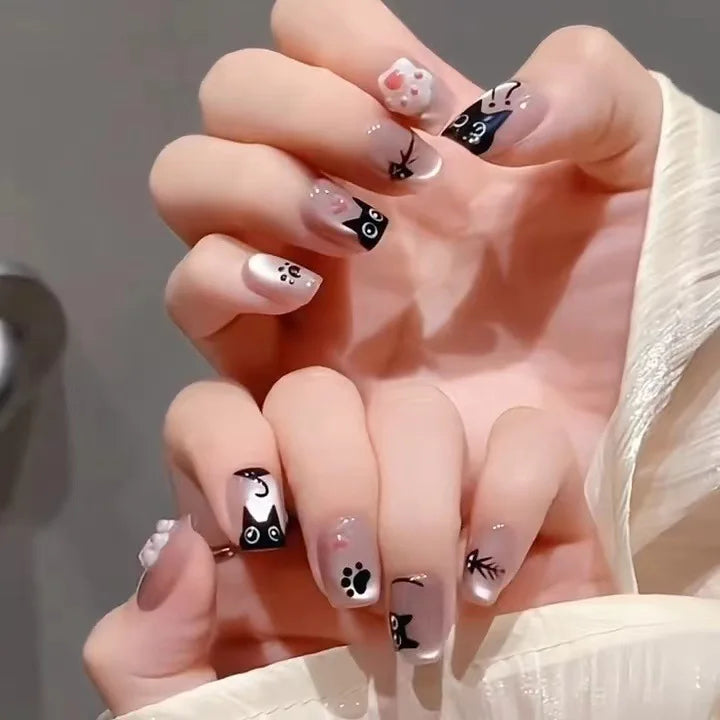 24pcs Short Ballet Press on Nails Gradient False Nails Wearable Stick-on Nails