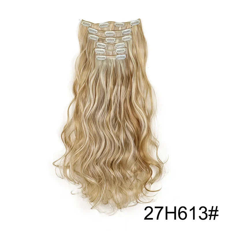 Hair Extensions 24"/60cm 6pcs/set Women Long Straight Synthetic Full Head Clip 16 Clips Black, Blonde, Ombre Heat Resistant Fiber Hair