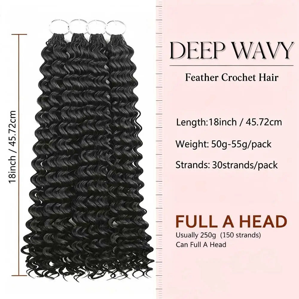 Miracle Knots Invisible Knotless Crochet Hair Extensions Synthetic Deep Wave Crochet Hair 18" Feather Crochet Hair Pre-Separated