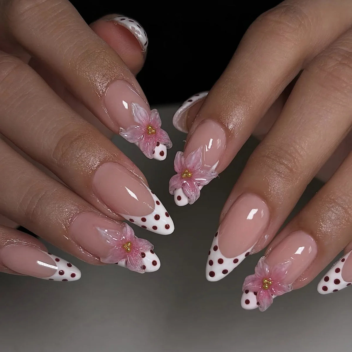 24pcs Pink Flower Almond Press on Nails Kawaii False Nails & More (36 Options) (B)