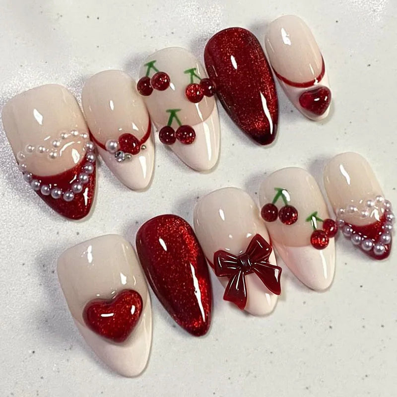 24pcs Pink Flower Almond Press on Nails Kawaii False Nails & More (36 Options) (B)