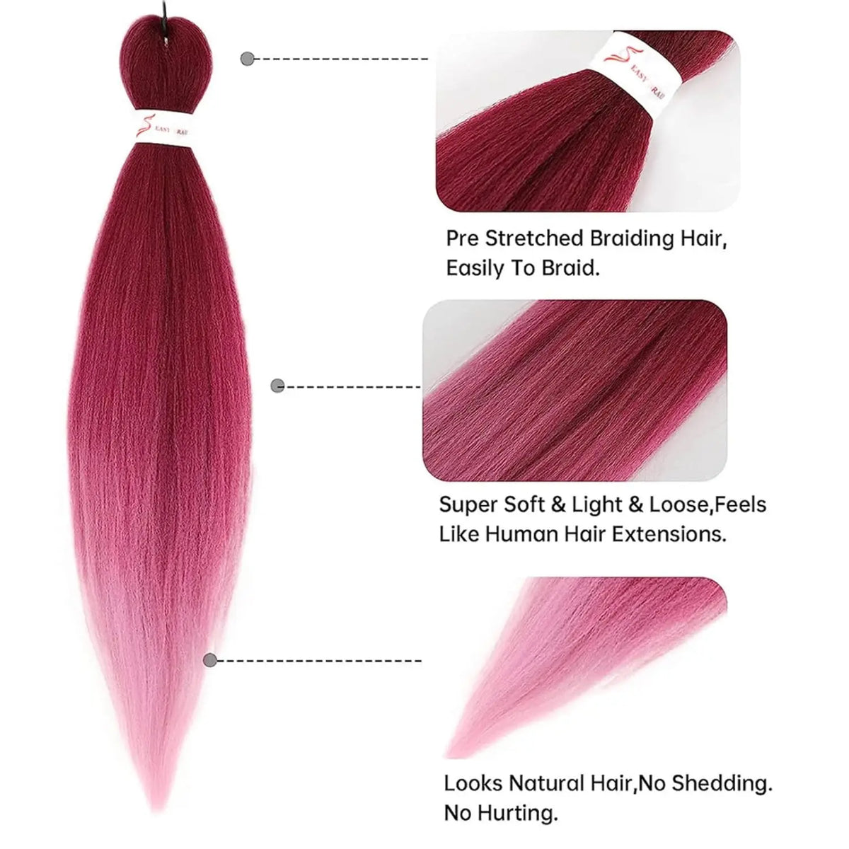 Synthetic Pre Stretched Braiding Hair Light Pink Braiding Hair Yaki Texture Hot Water Setting Professional Braids Hair 24 Inches