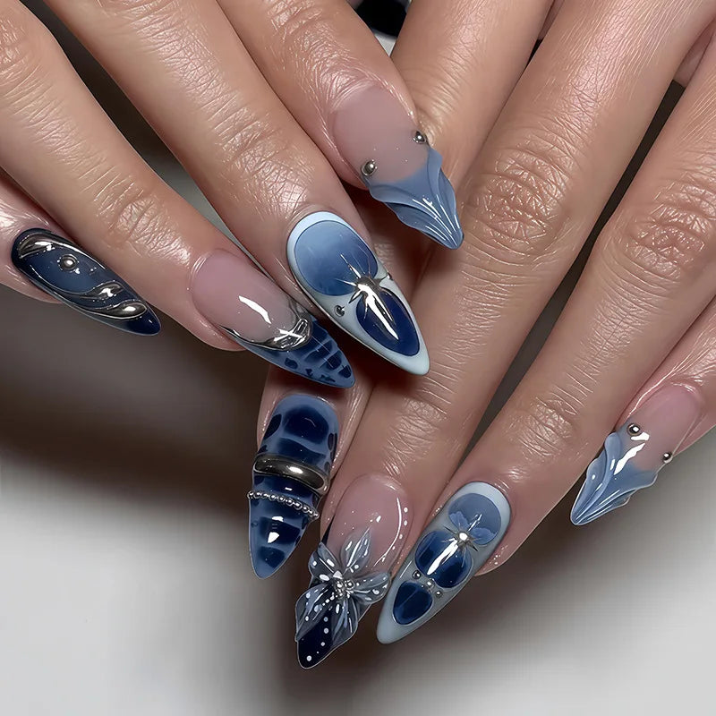 24pcs Pink Flower Almond Press on Nails Kawaii False Nails & More (36 Options) (B)