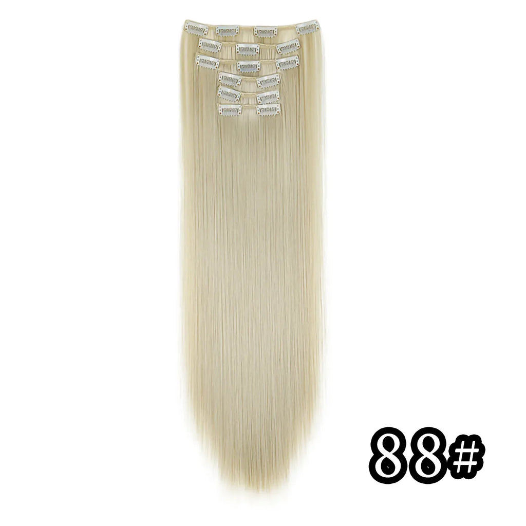 Hair Extensions 24"/60cm 6pcs/set Women Long Straight Synthetic Full Head Clip 16 Clips Black, Blonde, Ombre Heat Resistant Fiber Hair