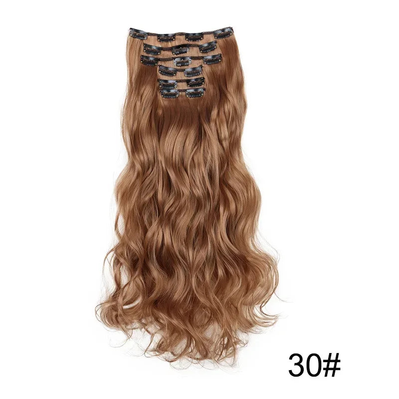 Hair Extensions 24"/60cm 6pcs/set Women Long Straight Synthetic Full Head Clip 16 Clips Black, Blonde, Ombre Heat Resistant Fiber Hair