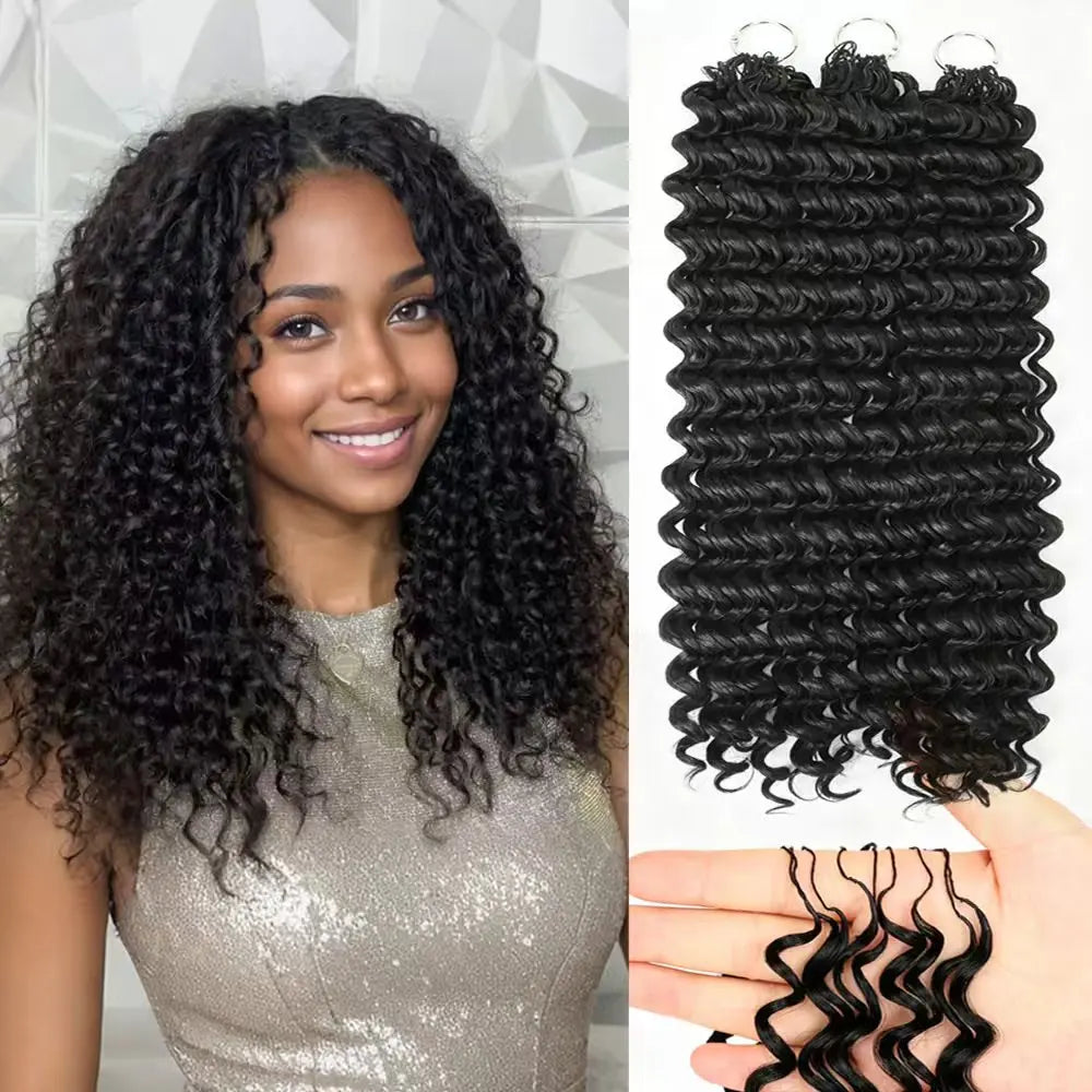 Miracle Knots Hair Pre-Separated Synthetic Crochet Hair Extensions 16/18inch Deep Wave Feather Crochet Hair