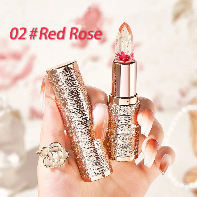 Temperature Color Changing Women Flower Lipstick Moisturizing Crystal Jelly Pearlescent Lip Balm Cosmetic
