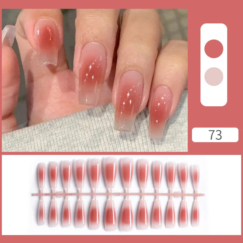 24Pcs Fashion French Style False Nails With Jelly Nail Glue Simple Removable Wearable Artificial Press On Nail Tip (5 Options) (B)