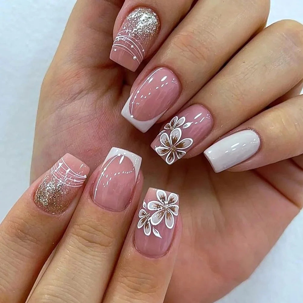 24pcs Short Ballet Press on Nails Gradient False Nails Wearable Stick-on Nails